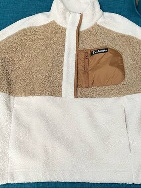 Columbia Cream and Tan Sherpa Half-Zip Pullover
